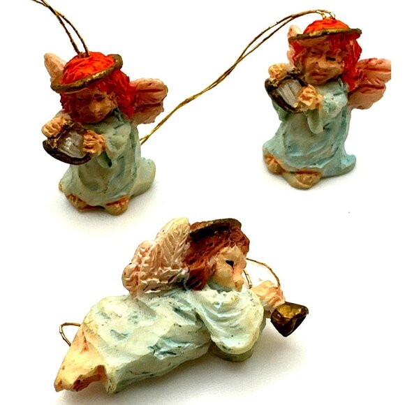 Vintage Miniature Angel Ornaments Set Of 3 Trumpet Halos For Christmas Decor - Picture 2 of 4
